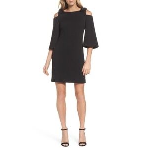 Trina Turk Aria Bow-Shoulder Crepe Sheath Dress